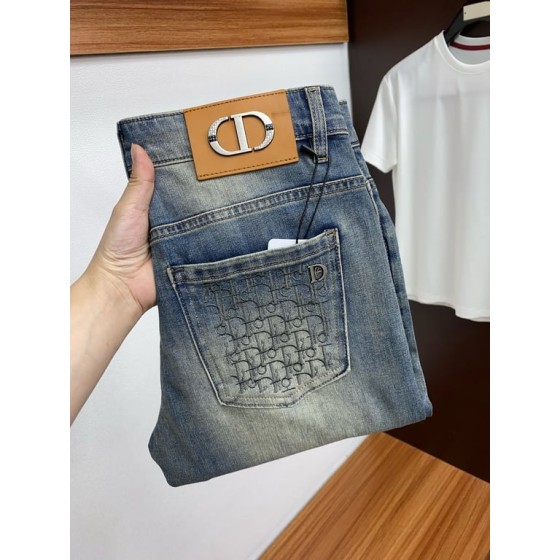 Dior Light Wash Denim Jeans with CD Logo Leather Patch